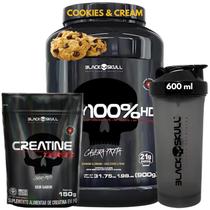 Kit Black Skull - Whey Protein POTE 100% HD Pure 3W Isolado Hidrolisado Concentrado + Creatina turbo 150g + Coqueteleira