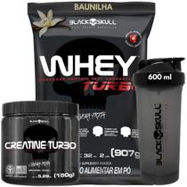 Kit Black Skull Whey Protein TURBO Concentrado 907g+ Creatina Monohidratada Turbo 150g+ Coqueteleira