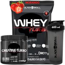 Kit Black Skull Whey Protein TURBO Concentrado 907g+ Creatina Monohidratada Turbo 150g+ Coqueteleira