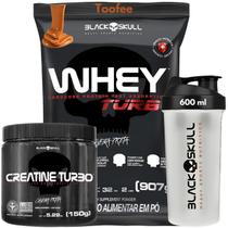 Kit Black Skull Whey Protein TURBO Concentrado 907g+ Creatina Monohidratada Turbo 150g+ Coqueteleira