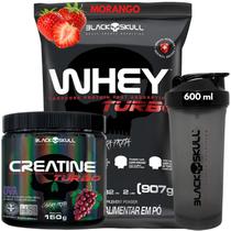 Kit Black Skull Whey Protein TURBO Concentrado 907g+ Creatina Monohidratada Turbo 150g+ Coqueteleira