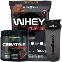 Kit Black Skull Whey Protein TURBO Concentrado 907g+ Creatina Monohidratada Turbo 150g+ Coqueteleira