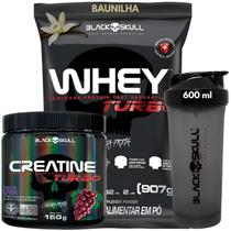 Kit Black Skull Whey Protein TURBO Concentrado 907g+ Creatina Monohidratada Turbo 150g+ Coqueteleira