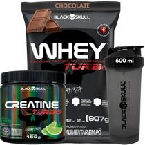 Kit Black Skull Whey Protein TURBO Concentrado 907g+ Creatina Monohidratada Turbo 150g+ Coqueteleira