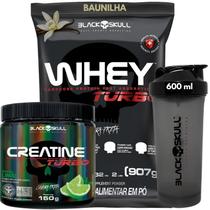 Kit Black Skull Whey Protein TURBO Concentrado 907g+ Creatina Monohidratada Turbo 150g+ Coqueteleira