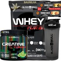 Kit Black Skull Whey Protein TURBO Concentrado 907g+ Creatina Monohidratada Turbo 150g+ Coqueteleira Kit Black Skull Whey Protein TURBO Concentrado 907g+ Creatina Monohidratada Turbo 150g+ Coqueteleira