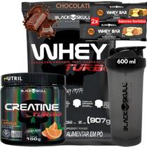 Kit Black Skull Whey Protein TURBO Concentrado 907g+ Creatina Monohidratada Turbo 150g+ Coqueteleira Kit Black Skull Whey Protein TURBO Concentrado 907g+ Creatina Monohidratada Turbo 150g+ Coqueteleira