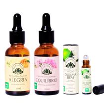 KIT blends óleos essencias Alegria 30ml - Equilíbrio 30ml - Durma Bem 10ml Bioessência