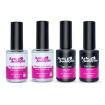 Kit Blindagem Completa Gel Base Top Coat Primer Regulador de PH Manicure Unha de Gel Fibra de Vidro Acrygel Polygel Alongamento de Unhas