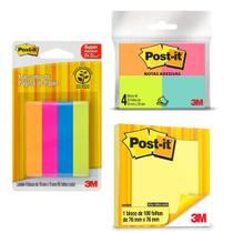 Kit Bloco Adesivo Post it 3 tamanhos Home Office Escolar