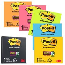 Kit Bloco Adesivo Post It 6 Cores Escolar Home Office 3M