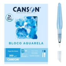 KIT Bloco Aquarela Univ A4 300g Canson + Pincel Aquash Brush KIT Bloco Aquarela Univ A4 300g Canson + Pincel Aquash Brush
