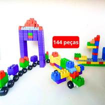 Kit Bloco de Montar com 144 peças Bloquinhos de Encaixar Brinquedo Infantil Educativo para Criança