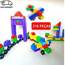 Kit Bloco de Montar com 216 peças Bloquinho de Encaixar Brinquedo Educativo Infantil para Criança
