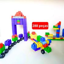 Kit Bloco de Montar com 288 peças Bloquinho de Encaixar Brinquedo Educativo Infantil para Criança