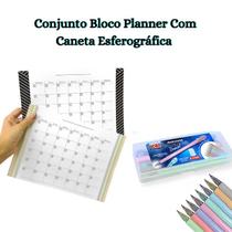 Kit Bloco de Organização Semanal 08 Canetas Esferográfica Ponta Fina Kaz