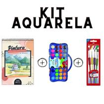 Kit Bloco De Papel Artístico 300G + Aquarela 36 Cores + Kit Pincel Soft Touch