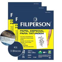 Kit Bloco Papel para Decalque Tatuagem 3 Blocos 41g/m2 A4 250 Folhas Filiperson