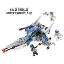 Kit Blocos de Montar Aventura Espacial Espaçonave e Astronautas 4 em 1