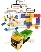 Kit Blocos De Montar Brinquedo Infantil Encaixe 29 Peças E Caminhão Caçamba Grande