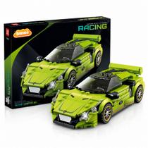 Kit Blocos de Montar Hipercarro Corrida Verde 338 Peças Carro Esportivo Tijolinho Rodas Livres Educativo Menino