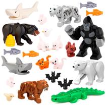 Kit Blocos De Montar Zoológico com 24 Animais Gorila Urso Polar Tubarão Jacaré animal compatível Selva Floresta Compatível com Classic