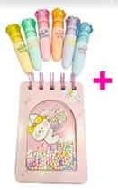 Kit Blocos De Nota Anotações Candy Color Fofos+ Marca Texto.