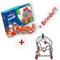 Kit Blocos Engenheiro + Brinquedo Pedagógico Educativo Em Madeira + Livro