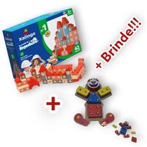 Kit Blocos Engenheiro + Brinquedo Pedagógico Educativo Em Madeira + Livro