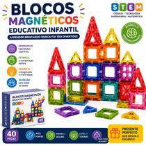 Kit Blocos Magnéticos Brinquedos Educativos Infantil STEM 40 Peças Brinquedo Pedagógico Auxilia no Aprendizado Kit Blocos Magnéticos Brinquedos Educativos Infantil STEM 40 Peças Brinquedo Pedagógico Auxilia no Aprendizado