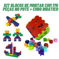 Kit Blocos Montar Educativo + Cubo Didático Letras Números - LucToys + MercoToys