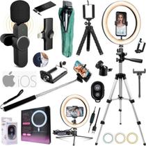 Kit Blogueira Iluminador Luz Led Tripé Microfone Sem Fio Para iPhone Gravação Filmagem - CJR