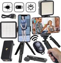 Kit Blogueira Tripé de Mesa Universal Celular Luminária Luz Led Gravação de Vídeo Makeup Fotos Vertical Horizontal Live