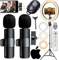 Kit Blogueira Tripé Suporte Apoio Para Celular Microfone Lapela Sem Fio Duplo De iPhone Iluminador Anel Luz Ring Light - RIOSUL STORE