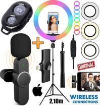 Kit Blogueiro Pedestal Ring Light Rgb Anel Luz Smartphone Microfone Sem Fio Para iPhone Universal FIlmagem Profissional - Leffa Shop