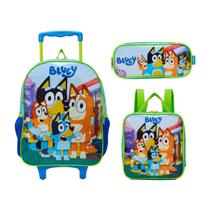 Kit Bluey Mochila Com Rodas + Lancheira + Estojo Xeryus