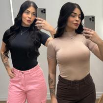 Kit Blusa Cacharrel Feminina Básica Gola Alta Manga Curta Conforto