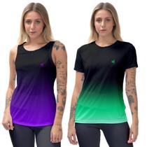 Kit Blusa Camiseta academia feminina Regata fitness estampada Beach Tennis