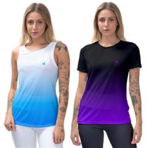 Kit Blusa Camiseta Feminina academia Regata fitness estampada Beach Tennis Esportiva
