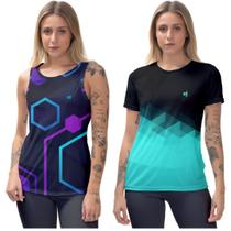 Kit Blusa Camiseta Feminina academia Regata fitness estampada Beach Tennis Esportiva