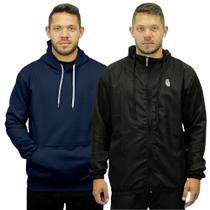 Kit Blusa Corta Vento e Blusa Moletom Modelo Canguru Capuz