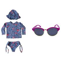 Kit Blusa Fator Protecao Roxo + Calcinha + Chapeu + Oculos