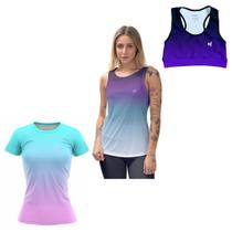 Kit Blusa Feminina Academia Top Cropped Roupa Fitness Camisa Regata Cavada Treino Musculação UV50