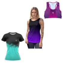 Kit Blusa Feminina Academia Top Cropped Roupa Fitness Camisa Regata Cavada Treino Musculação UV50