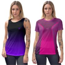 Kit Blusa Feminina Camiseta Academia Regata fitness Cavada Corrida Ciclismo