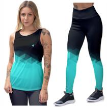 Kit Blusa Feminina Regata Fitness Dry Academia Legging Cós Alto Treino Skinny Grossa