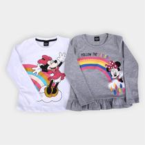 Kit Blusa Infantil Disney Minnie Mouse Manga Longa 2 Peças Menina