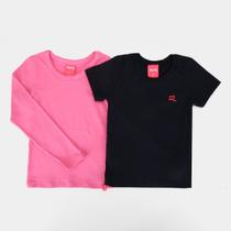 Kit Blusa Infantil Kely & Kety Basic Manga Longa e Curta Menina - 2 Peças