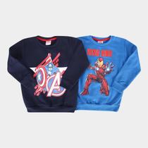 Kit Blusa Moletom Infantil Marvel Manga Longa Avengers Menino - 2 Peças