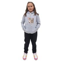Kit Blusa Moletom Menina Infantil Canguru Com Calça de Frio Lisa Para Escola Passeio Moda Inverno